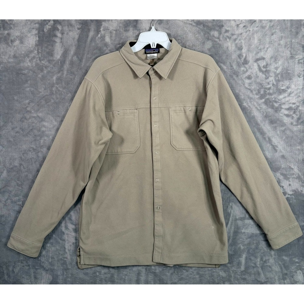 Patagonia Lightweight Synchilla Shirt Mens Medium Beige Snap Button Fleece